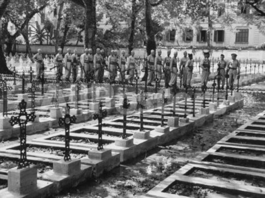 French Troops Paying Last Respects To Fallen Comrades Prior To Leaving City