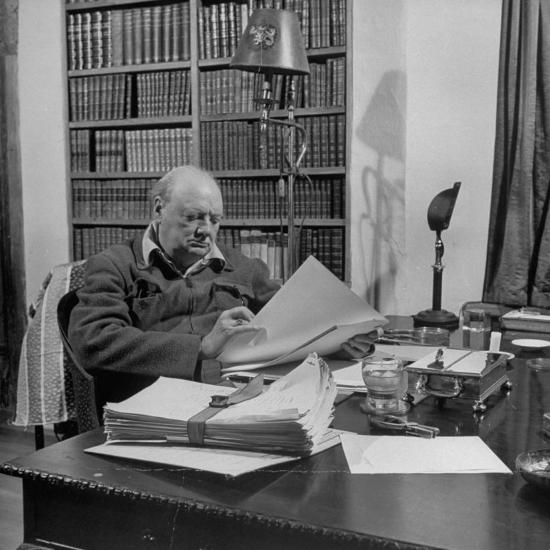 'British Leader Winston Churchill Working at His Desk' Photographic