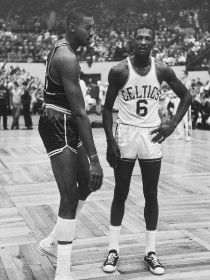 'Basketball Players Bill Russell and Wilt Chamberlain During Game