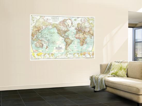 1957 World Map Wall Mural National Geographic Maps