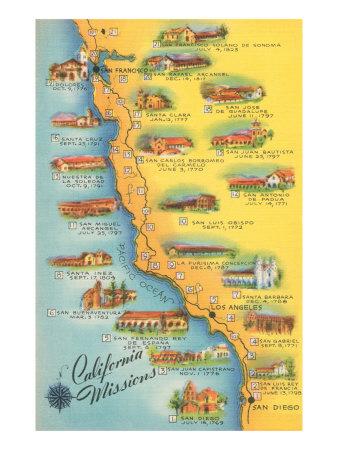 'Map of the Missions, California' Poster | AllPosters.com