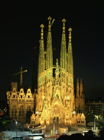 'Sagrada Familia, the Gaudi Cathedral, Illuminated at Night in ...