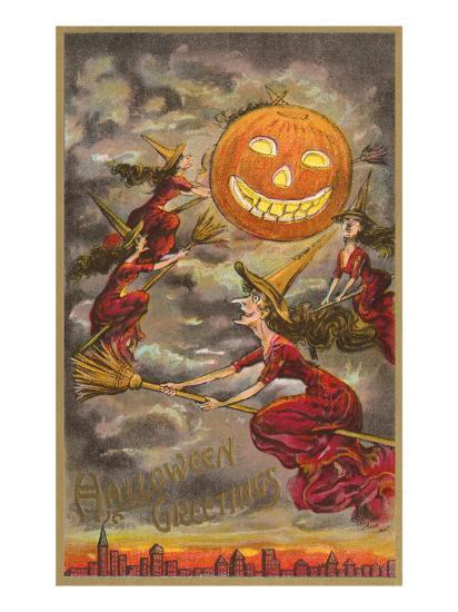 halloween greetings witches and jack o lantern poster at allposters com