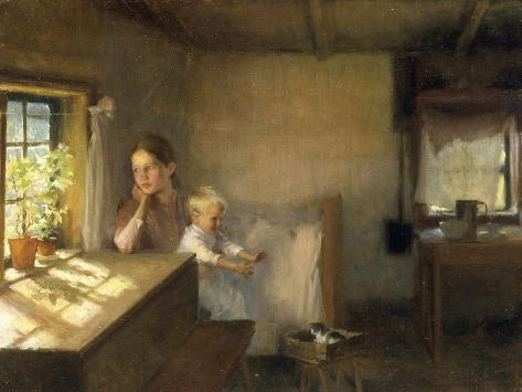 A Woman and Child in a Sunlit Interior, 1889 Albert Edelfelt