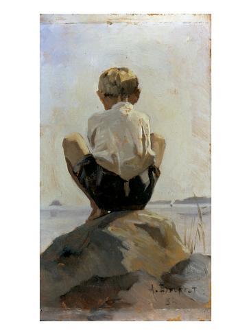 A Boy Crouching on a Rock Albert Edelfelt