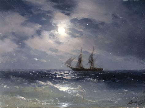 Sailing ship in the moonlight on a calm sea, 1874 Giclee Print by Ivan Konstantinovich