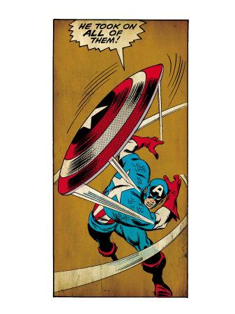 Download 'Marvel Comics Retro: Captain America Comic Panel, Throwing Shield (aged)' Prints | AllPosters.com