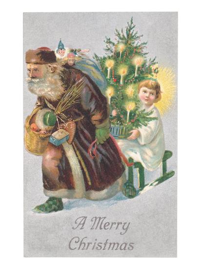 Download 'A Merry Christmas, Santa Pulling Sled' Prints ...
