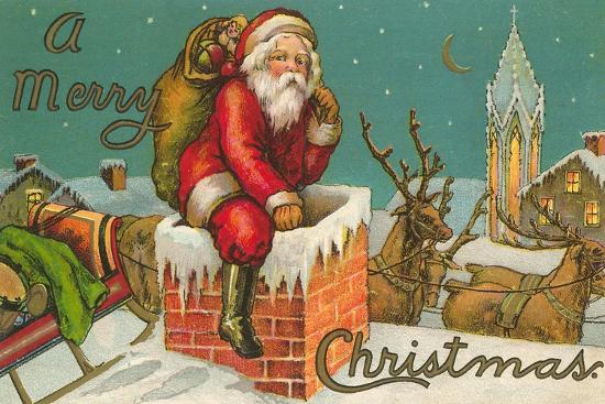Download A Merry Christmas, Santa Entering Chimney Prints at ...