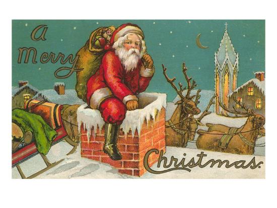 Download A Merry Christmas, Santa Entering Chimney Prints at ...