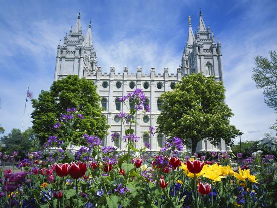 View of Lds Temple with Flowers in Foreground, Salt Lake City ...
