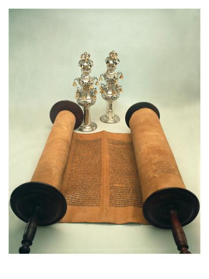 'Torah Scroll with Silver Crown Finials' Giclee Print - Jewish School