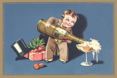'Little Boy with Big Champagne Bottle' Art | AllPosters.com