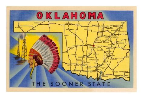 'Oklahoma, The Sooner State, Map' Posters  AllPosters.com