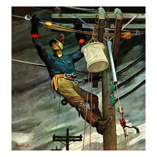 "Telephone Lineman," January 10, 1948 Giclee Print by Mead Schaeffer at