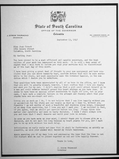 'Letter from Governor J. Strom Thurmond of South Carolina ...