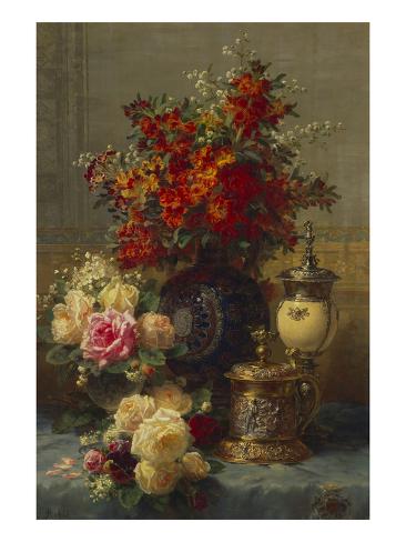 Roses, Anemones and Peonies, Strawberries, a SilverGilt Ostrich Egg Cup and a German GoldGilt