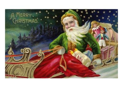 Download A Merry Christmas with Santa in a Sleigh Giclee Print by ...