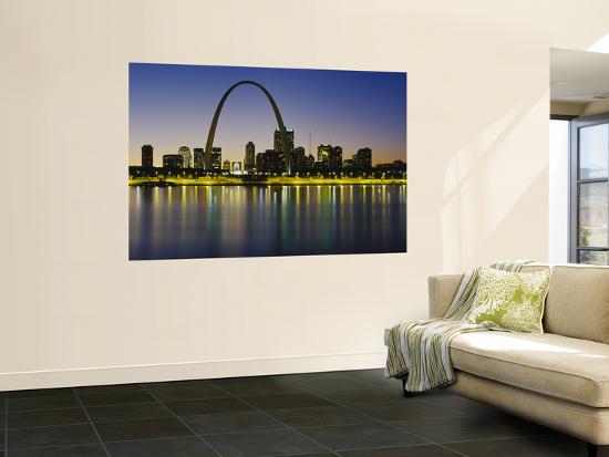 City Lit Up at Night, Gateway Arch, Mississippi River, St. Louis, Missouri, USA Art at ...