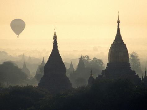 Hot Air Balloon Over The Temple Complex Of Pagan At Dawn Burma