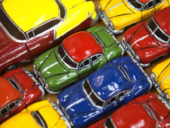 Rows Of Colourful Model Traditional American Cars For Sale To
