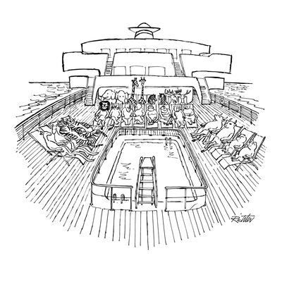 ark cruise ship two noah arou seated chairs deck animals yorker cartoon allposters sp posters htm
