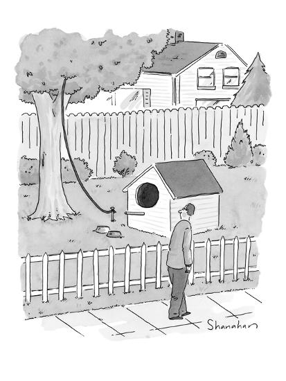 Man Walks By A Large Dog House Sized Bird House With A Leash Leading Up I New Yorker Cartoon
