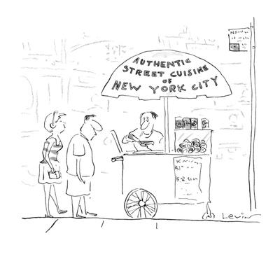 Couple Getting A Hot Dog From A Vending Cart Which Reads Authentic Stree New Yorker Cartoon Premium Giclee Print Arnie Levin Allposters Com