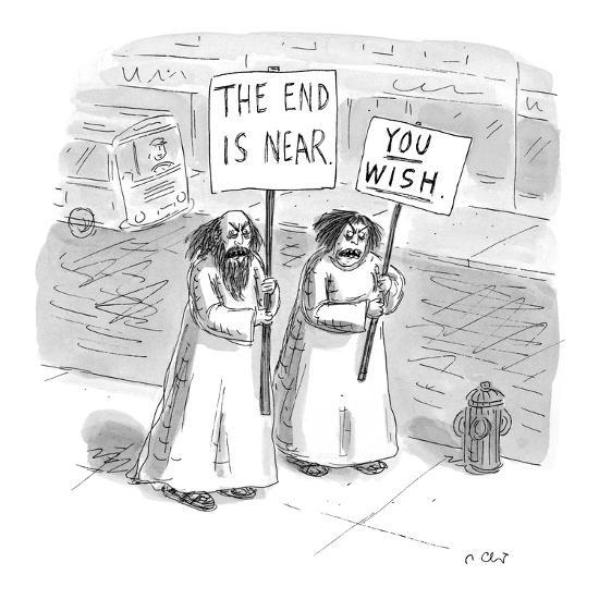 religious sign carrier bears sign the end is near a woman who
