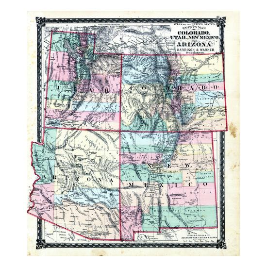 1876 county map of colorado utah new mexico and arizona united
