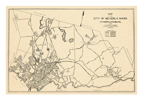 '1932, Beverly City Map, Massachusetts, United States' Giclee Print