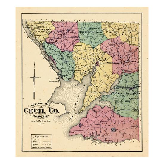 1877, Cecil County Map, Maryland, United States Giclee Print at