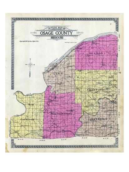 '1913, Osage County Outline Map, Missouri, United States' Giclee Print