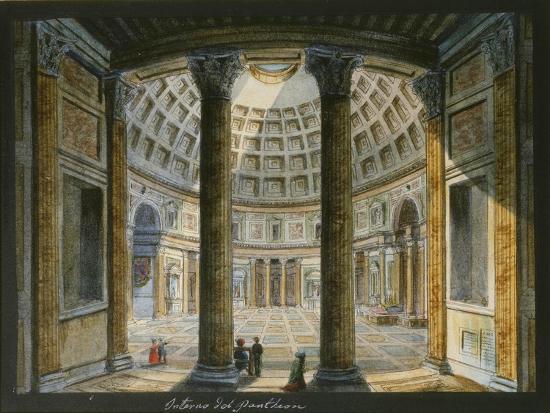 Interior Of The Pantheon Rome Gouache C 1820