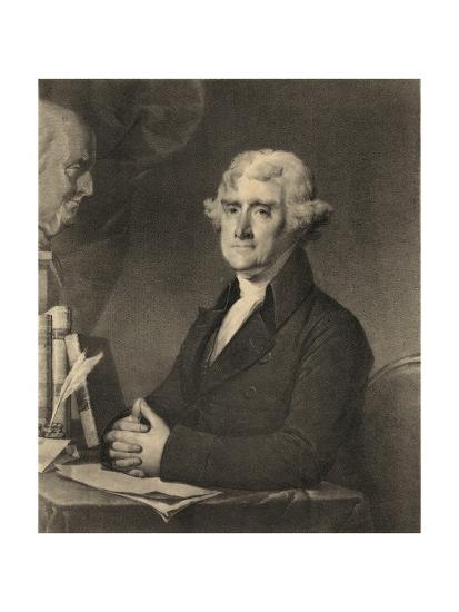 Thomas Jefferson At A Writing Desk With Bust Of Benjamin Franklin