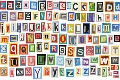 colorful alphabet made of magazine clippings and letters
