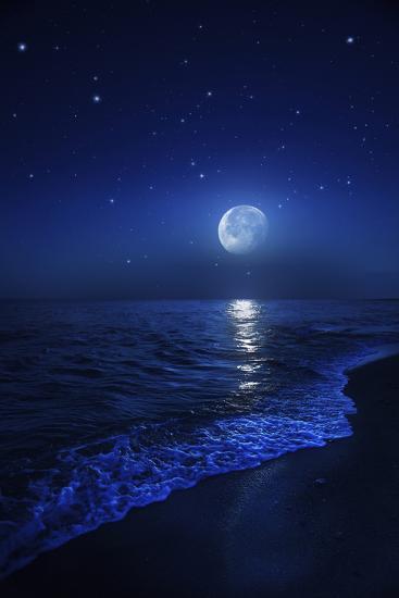 Tranquil Ocean At Night Against Starry Sky And Moon Photographic Print Allposters Com Tranquil Ocean At Night Against Starry Sky And Moon Photographic Print Allposters Com