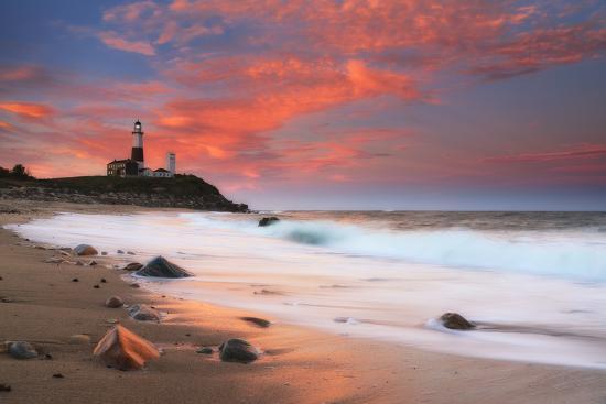Sunset And Surf Surging Onto The Beach At Montauk Point Sunset And Surf Surging Onto The Beach At Montauk Point Lighthouse