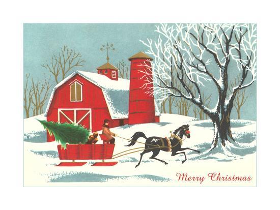 horse pulling sleigh wtih tree poster at allposters com