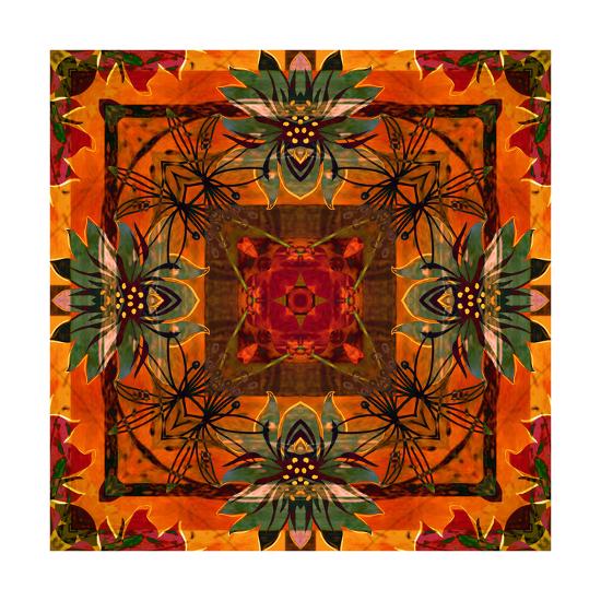 'Art Nouveau Geometric Ornamental Vintage Pattern in Orange, Green and
