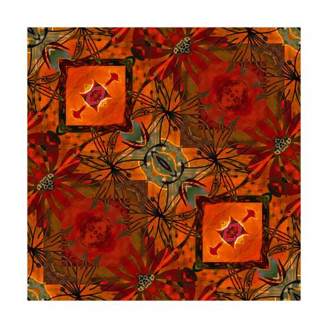 Art Nouveau Geometric Ornamental Vintage Pattern in Orange, Green and
