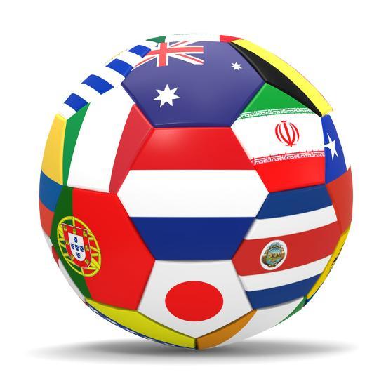 football and flags representing all countries participating in
