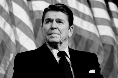 'Ronald Reagan American Flag Black White' Photo - | AllPosters.com