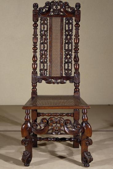 Carved Walnut Chair With Wicker Seat And Back United Kingdom