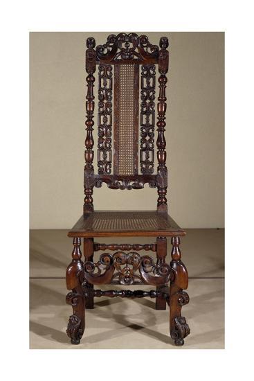 Carved Walnut Chair With Wicker Seat And Back United Kingdom