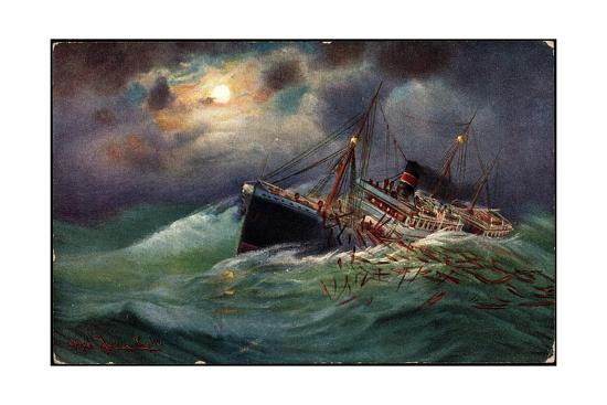 Kunstler Ladung Geworfen Schiff Sturm Hohe Wellen Giclee Print Allposters Com