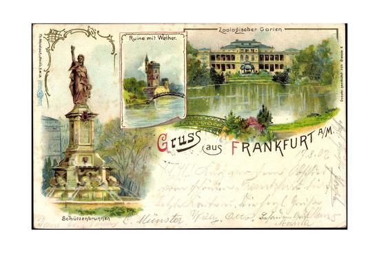 Litho Frankfurt Am Main Ruine Mit Weiher Schutzenbrunnen