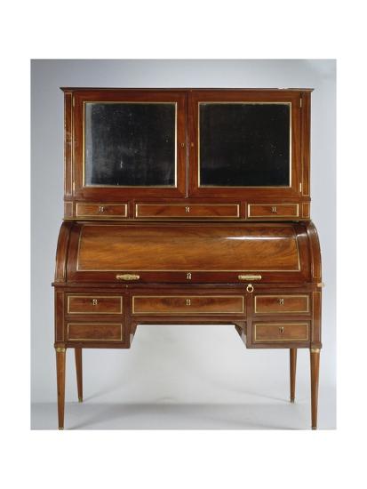Louis Xvi Style Roll Top Writing Desk With Mahogany Drop Leaf