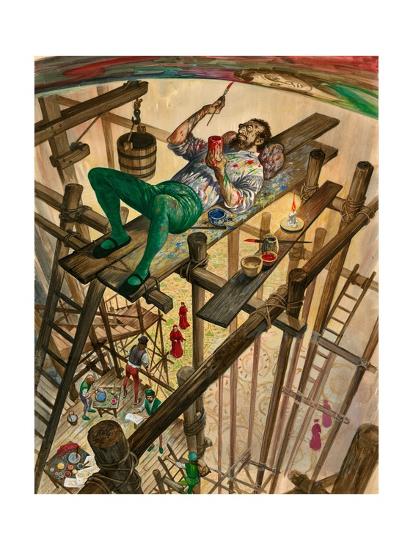'Michelangelo Painting the Ceiling of the Sistine Chapel ...