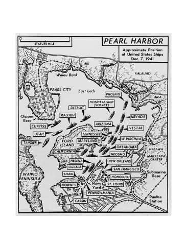 Map of Pearl Harbor with Location of Ships Just Prior to the Japanese